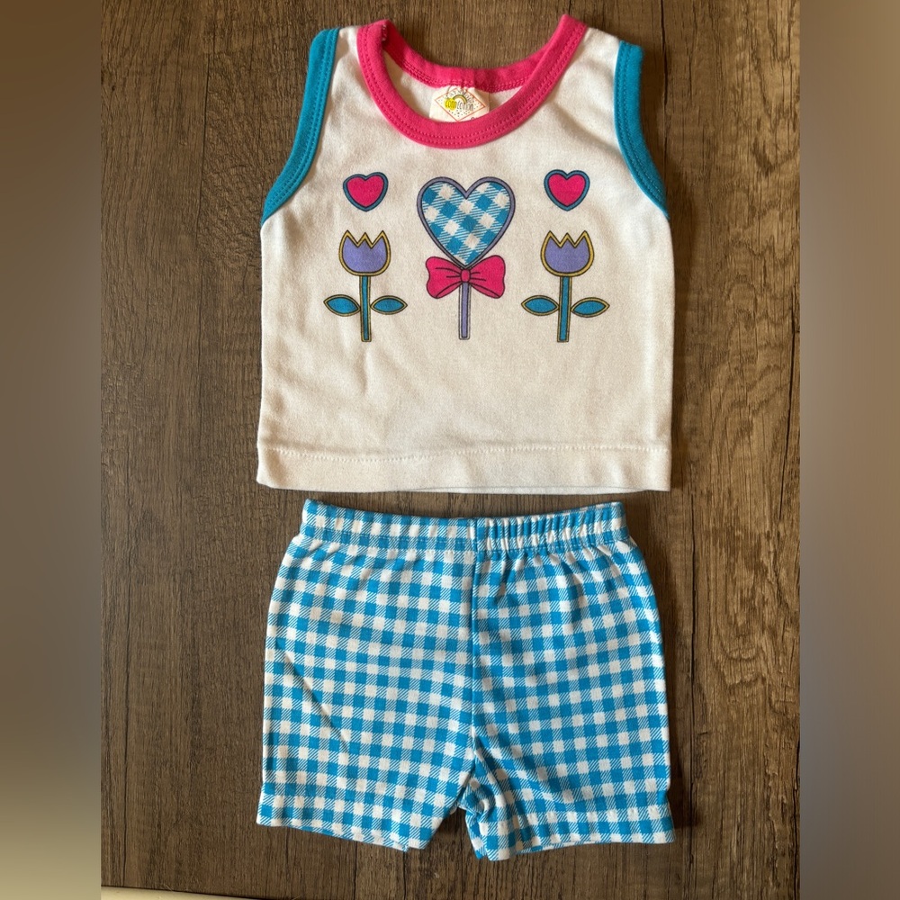 Vintage 80s 90s Baby Clothes Rainbow Connection Outfit Top Bottom Colorblock